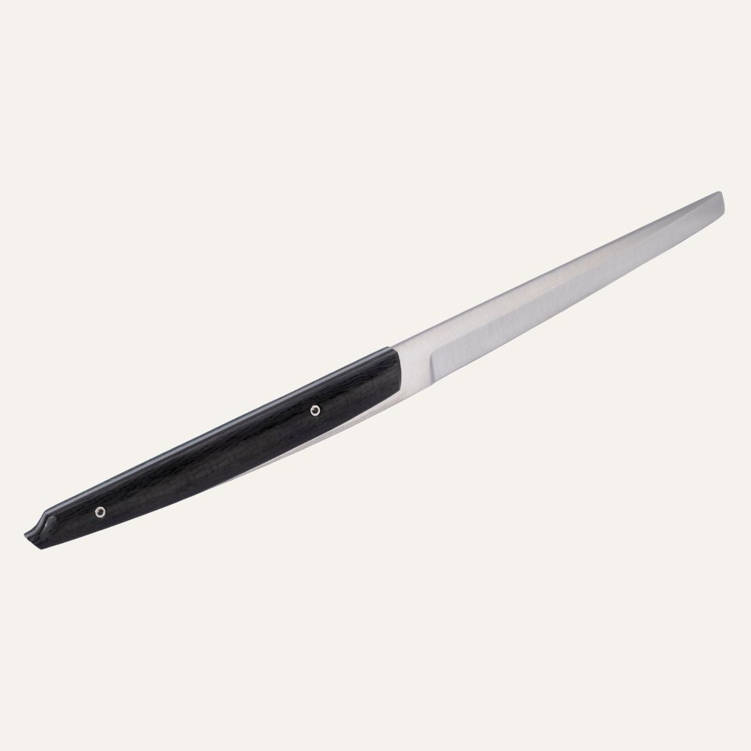 Code 0 knife - straight table knife - inspired by the Code 0 boat from the French shipyard Black Pepper - 14C28 stainless steel blade with brushed finish
