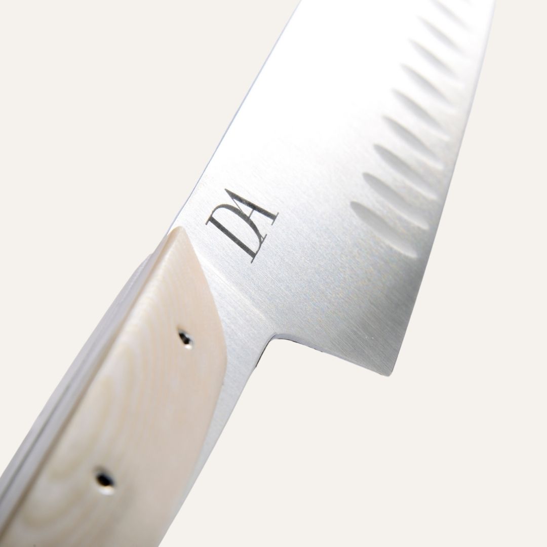 Bunka santoku knife - beige micarta handle