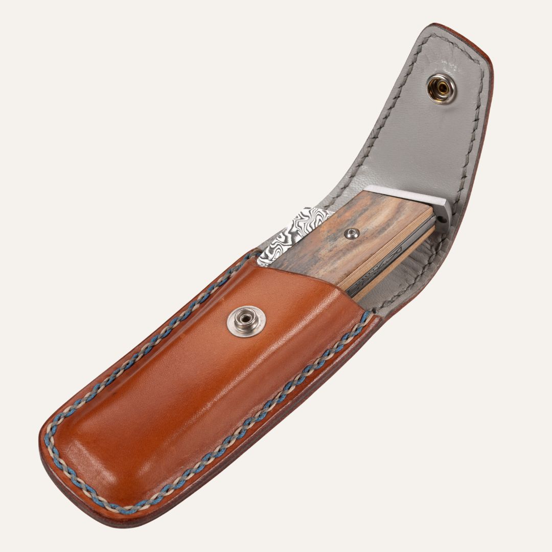 Couteau Dorry custom — Manche ivoire de mammouth — Lame Damas