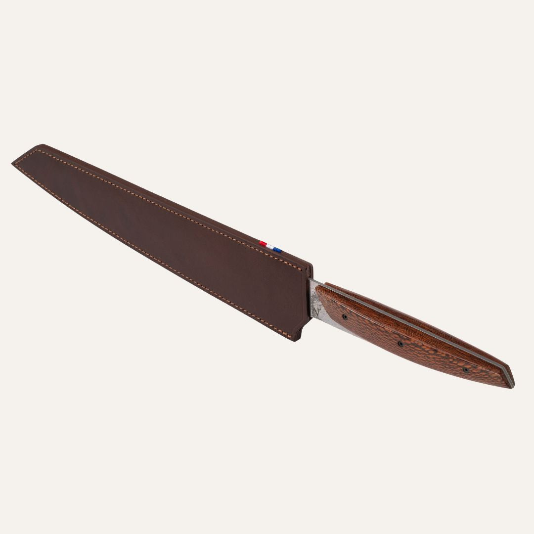 Couteau Sujihiki chef - manche érable stabilisé marron - lame 14C28 miroir
