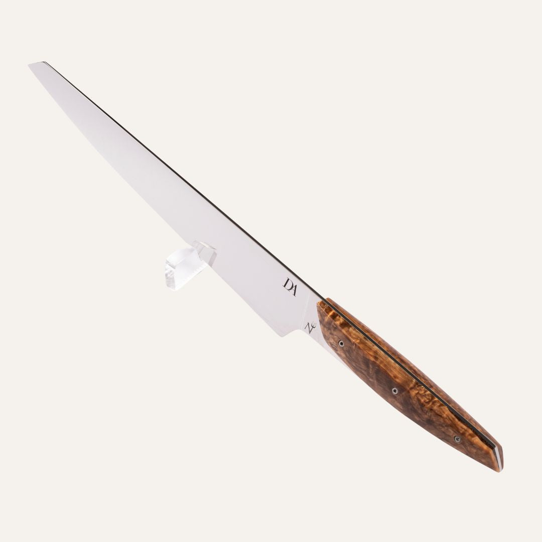 Couteau Sujihiki chef - manche érable stabilisé marron - lame 14C28 miroir