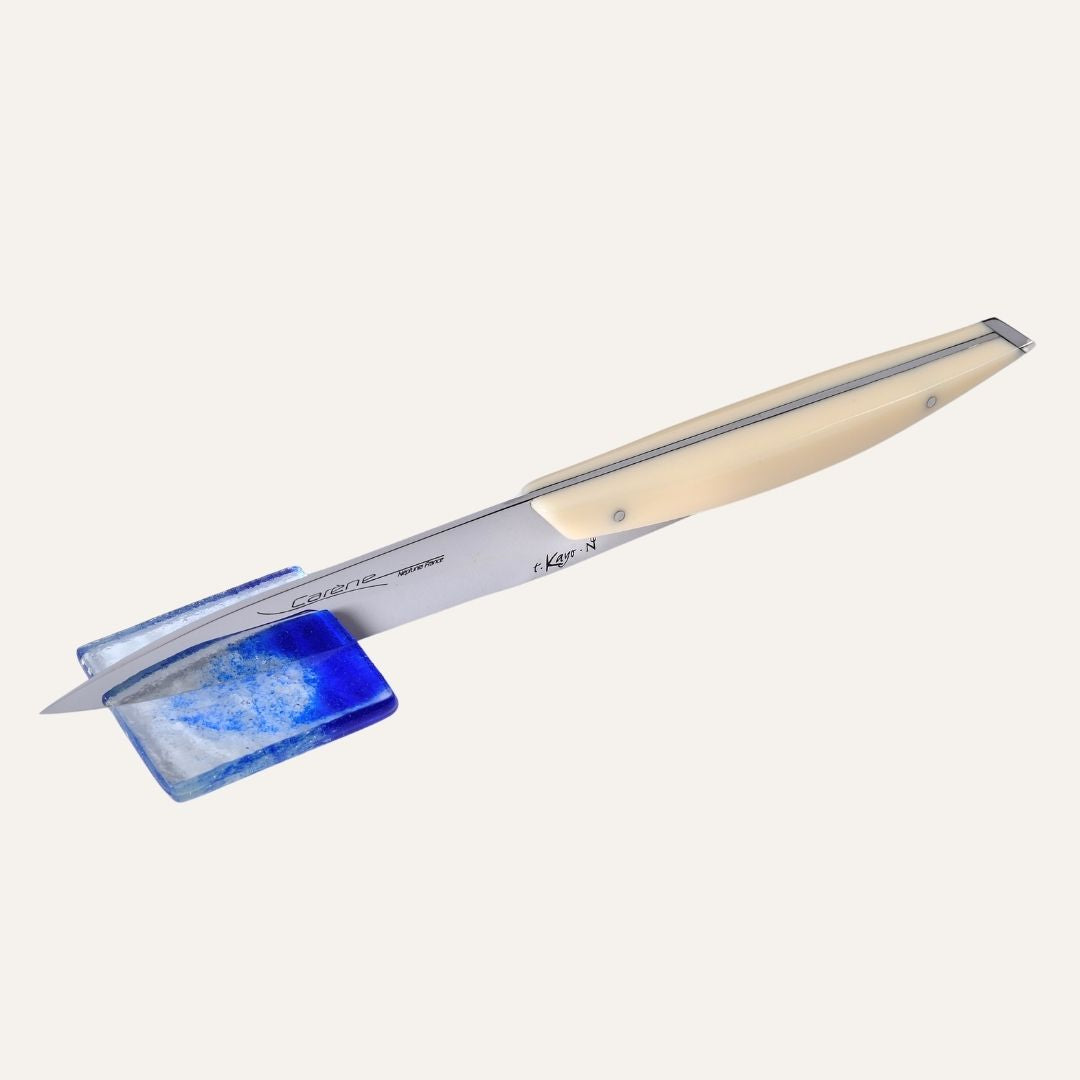 Couteau Carène - Manche Nacrine beige - Lame acier 14C28 - Finition poli miroir