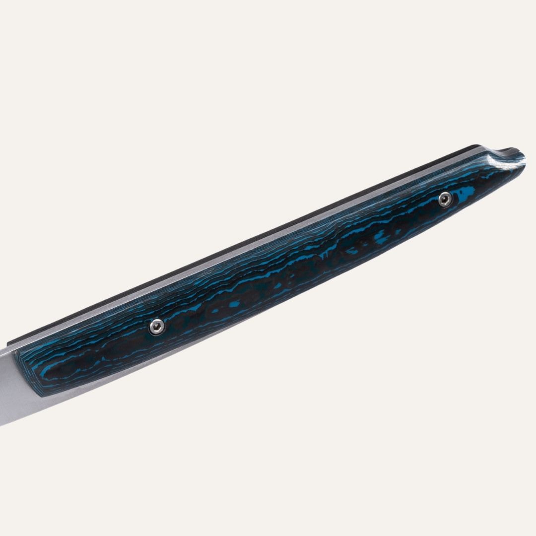 Code 0 knife - straight table knife - inspired by the Code 0 boat from the French shipyard Black Pepper - 14C28 stainless steel blade with brushed finish