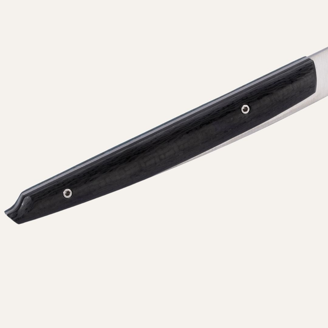 Code 0 knife - straight table knife - inspired by the Code 0 boat from the French shipyard Black Pepper - 14C28 stainless steel blade with brushed finish