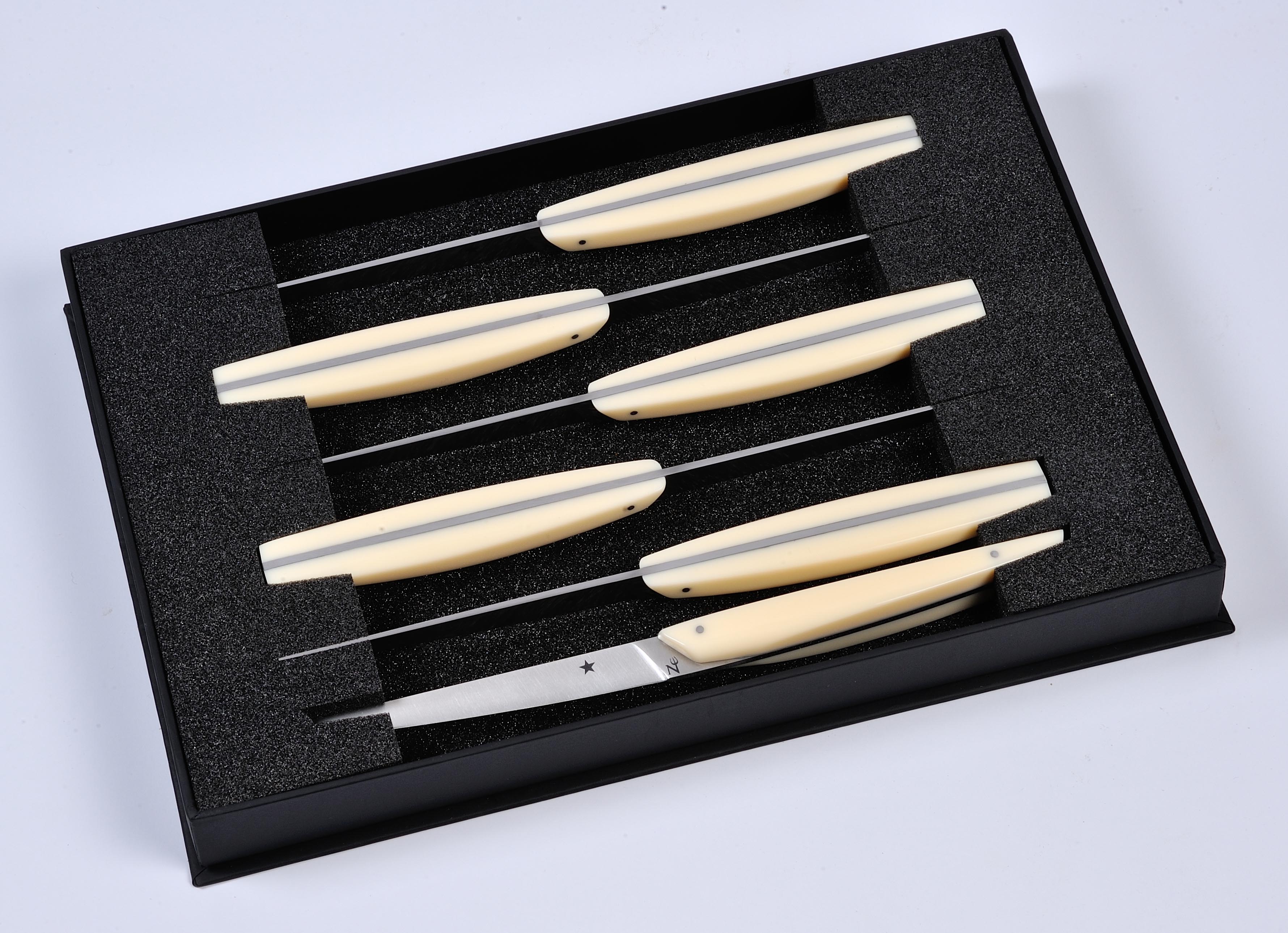 Coffret de 6 couteaux Star, manche polyamide blanc — Neptunia