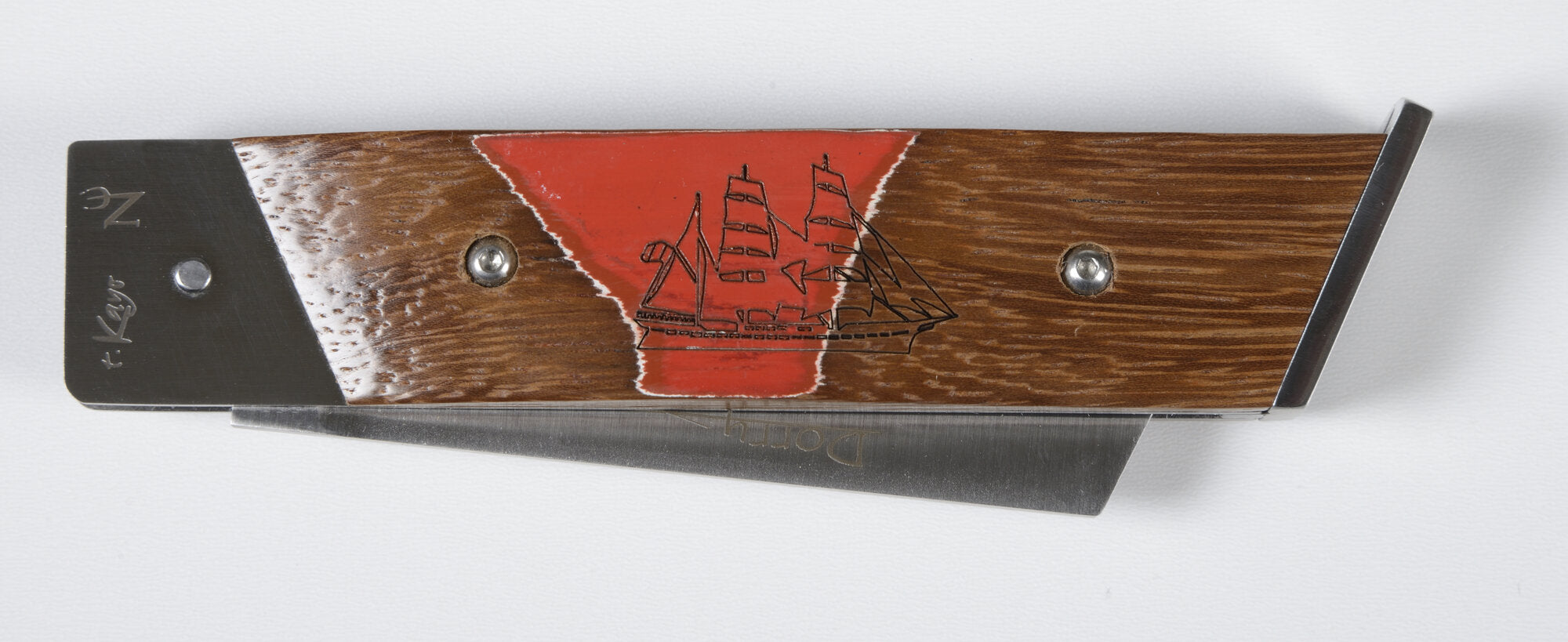 Dorry — manche taillé dans une pièce du Belem, gravure trois-mâts — Neptunia